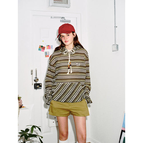 Damen Strick‑Kapuzenpullover mit Katzenohren und Kängurutasche Drune