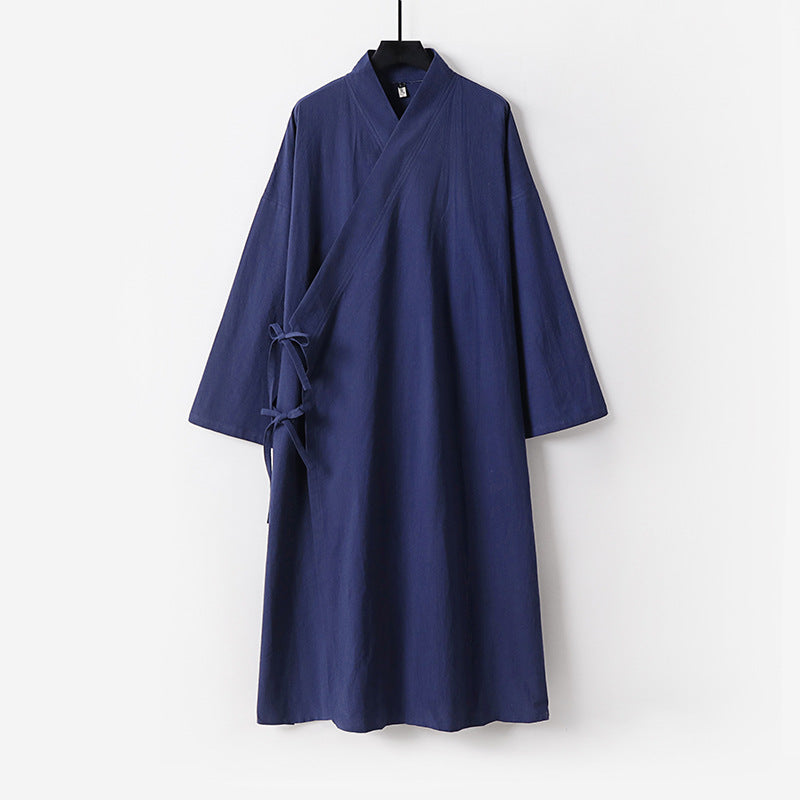 Damen Langes Wickelkleid im Kimono-Stil mit weitem Ärmel und seitlichen Bindebändern Drune