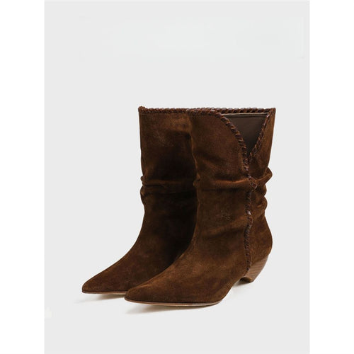 Damen Midcalf Slouch‑Stiefel aus Veloursleder mit spitzer Zehenpartie und sculpted Kitten‑Absatz Drune