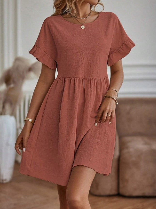 Drune | Loose Fit Kurze Ärmel Rüschenkleid Kurzes Kleid