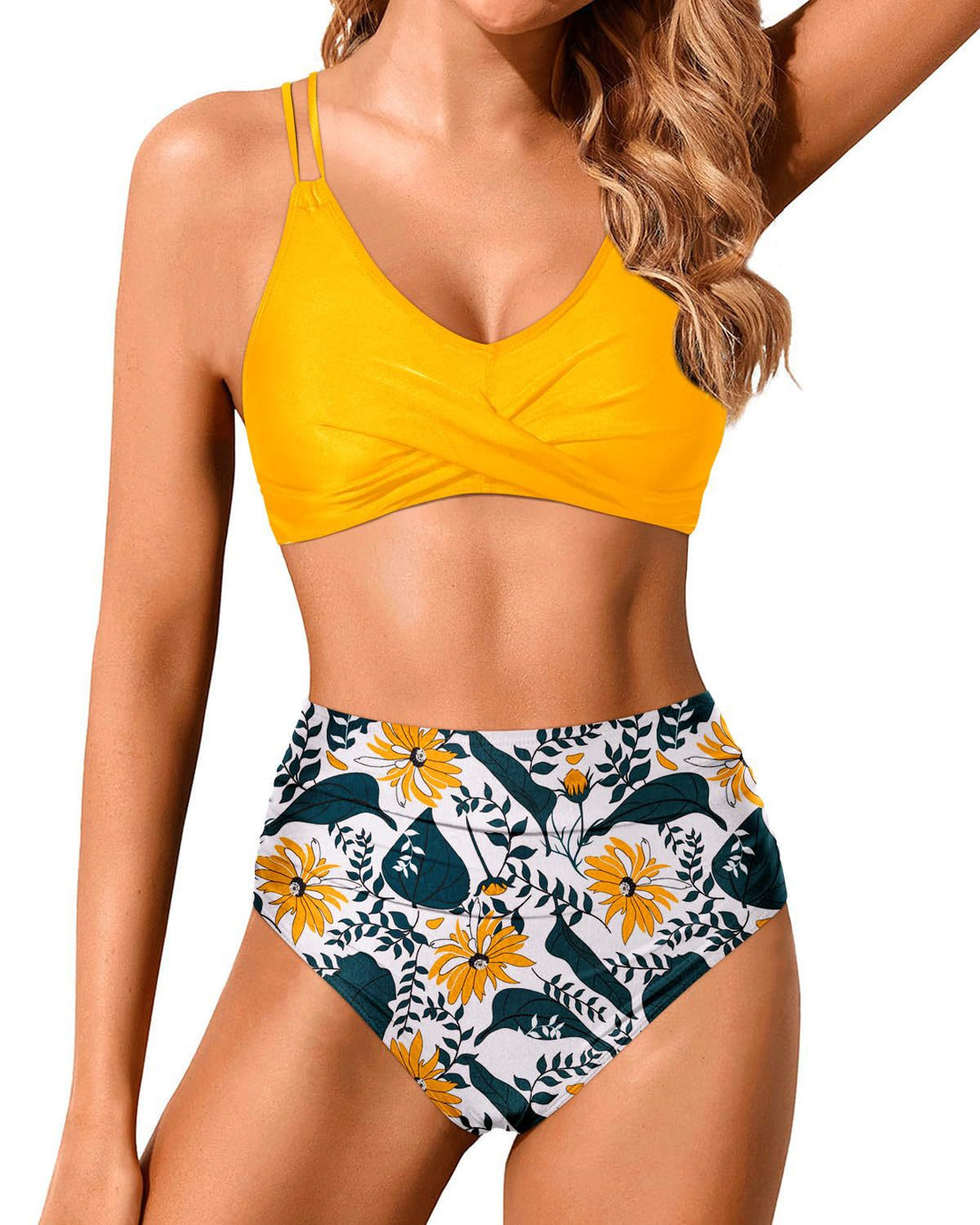 Damen Hochtailliertes Bikini-Set mit gerafftem Oberteil Drune