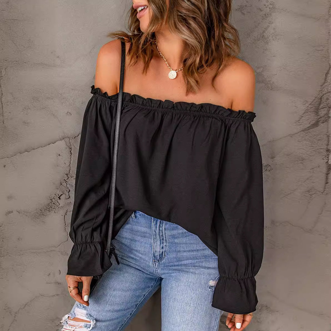 Damen Off-Shoulder Bluse mit Rüschendetails Drune