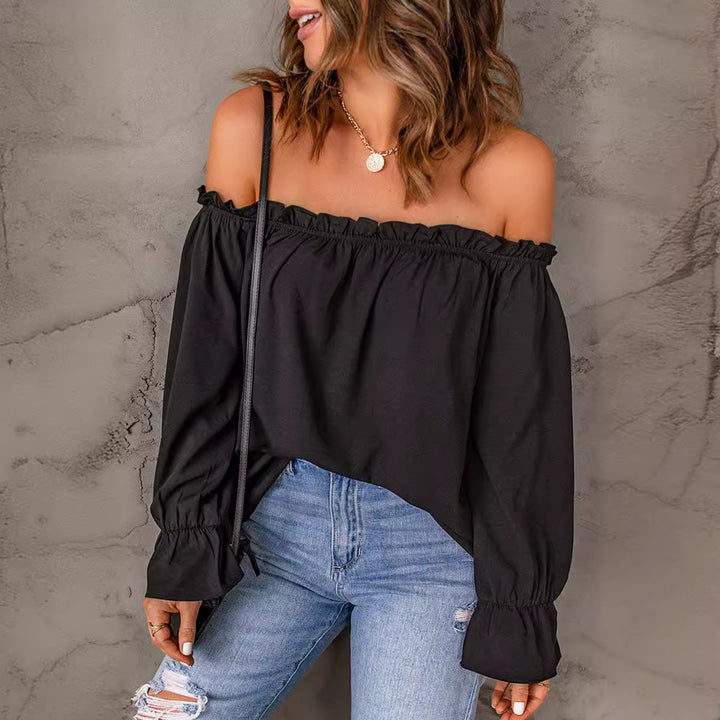Damen Off-Shoulder Bluse mit Rüschendetails Drune