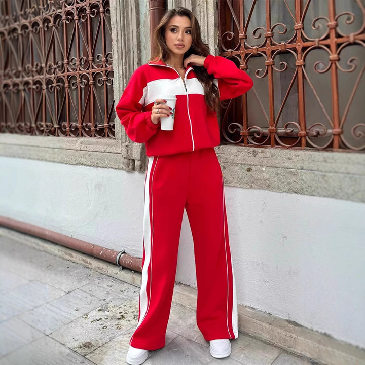 Damen Sportlicher Fleece-Loungewear-Anzug mit Reißverschluss Drune