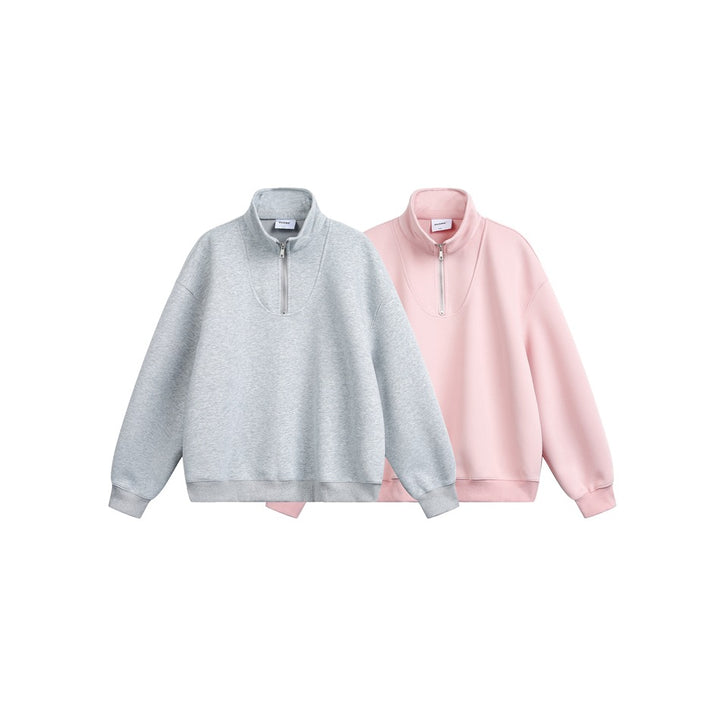 Damen Oversize Halfzip Stehkragen-Sweatshirt aus schwerer Baumwollmischung Drune