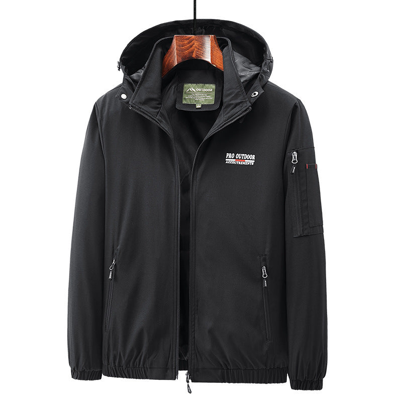 Herren Leichte Softshell-Outdoorjacke mit Kapuze, Ärmeltasche und Reißverschlusstaschen Drune