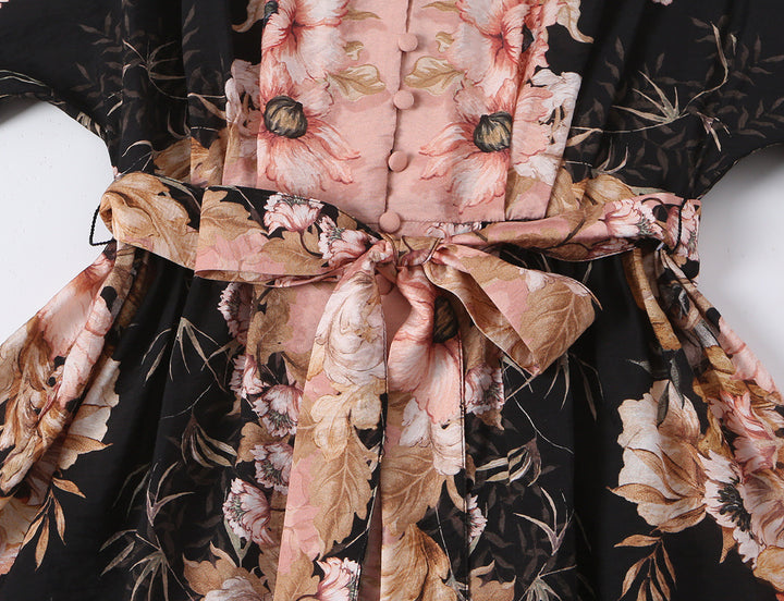 Damen Kurzkleid im Kimono-Stil mit Taillengürtel und V-Ausschnitt Drune