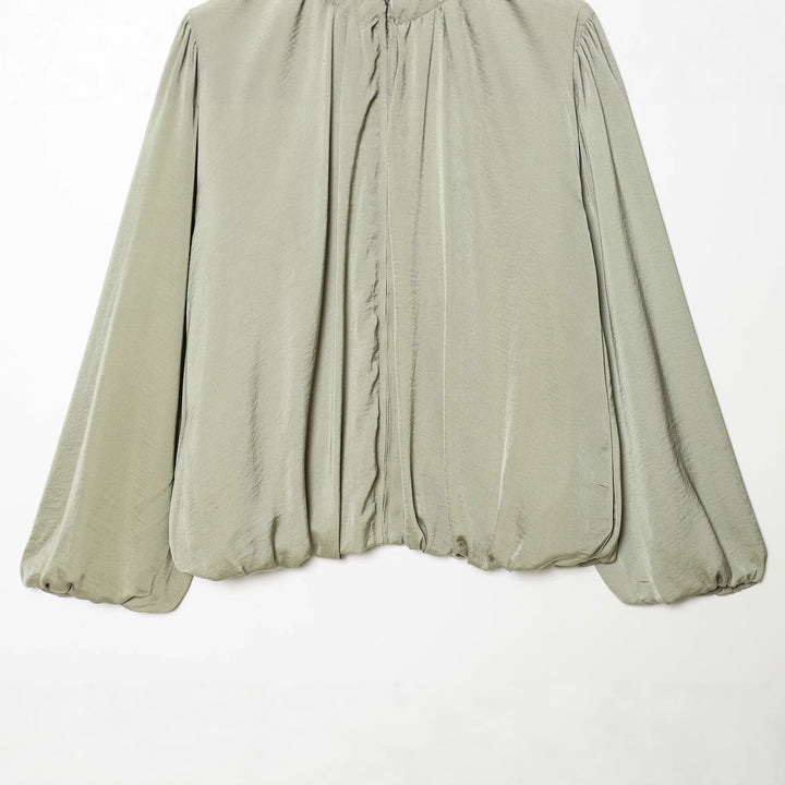 Damen nan leicht taillierte Blouson‑Jacke mit gerafftem Rundhalsausschnitt, verdecktem Reißverschluss und ballonförmigen Ärmeln Drune