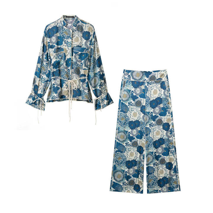 Damen Hochtaillierte Cropped‑Palazzohose im jacquardgewebten Floral‑Design Drune