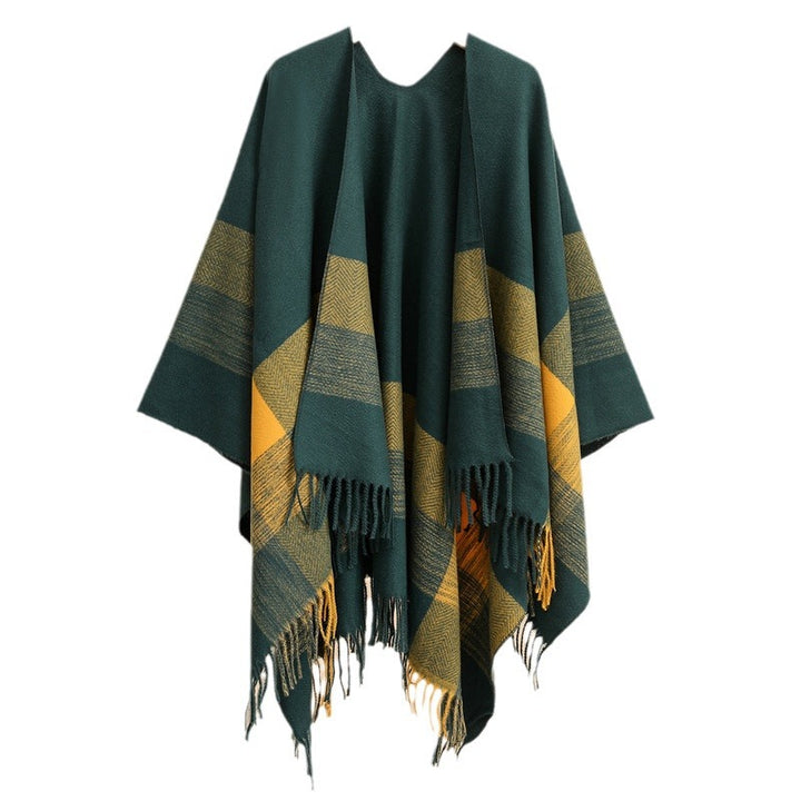 Damen Capeponcho aus Wollmix mit Ärmelschlitzen, offener Front und Fransenabschluss Drune