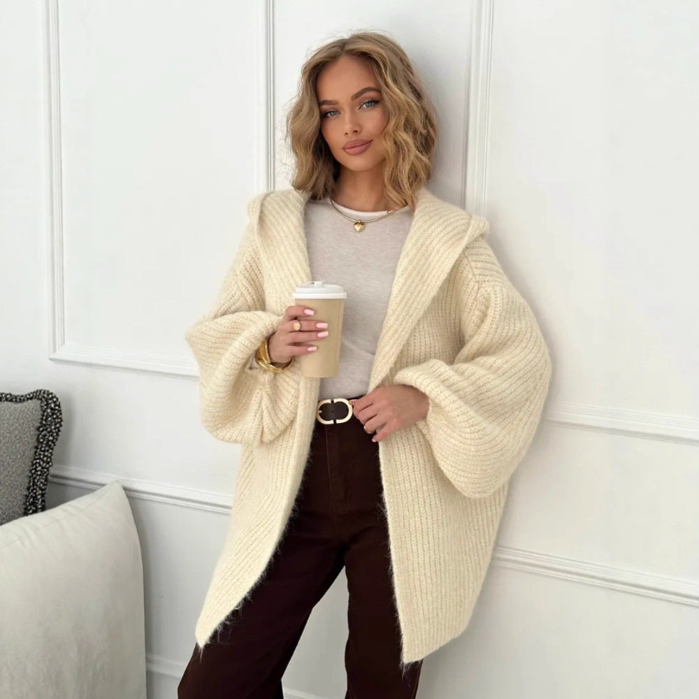 Damen Oversized Strickjacke mit Kapuze Drune