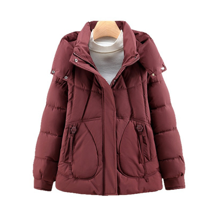 Damen Kurzjacke im Puffer‑Look mit Kapuze, taillierender Schnitt und Reißverschluss Drune