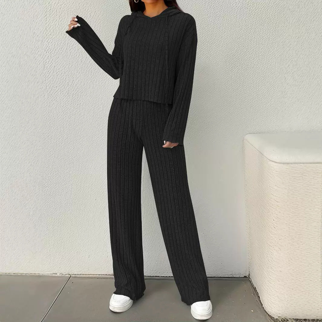 Damen lässiges Strick-Lounge-Set mit Kapuze und weitem Schnitt Drune