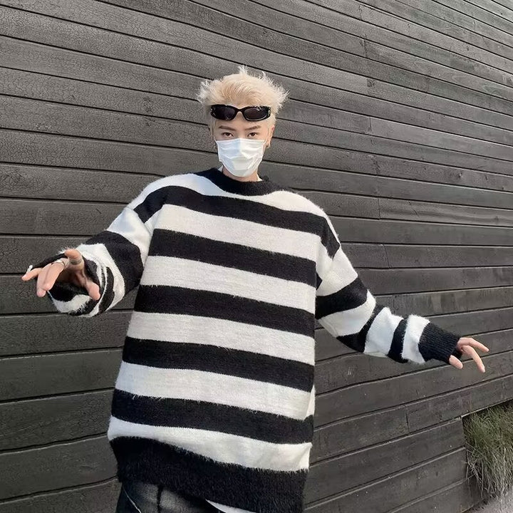 Herren modischer Strickpullover mit lässigem Streifenmuster und Oversized-Schnitt Drune