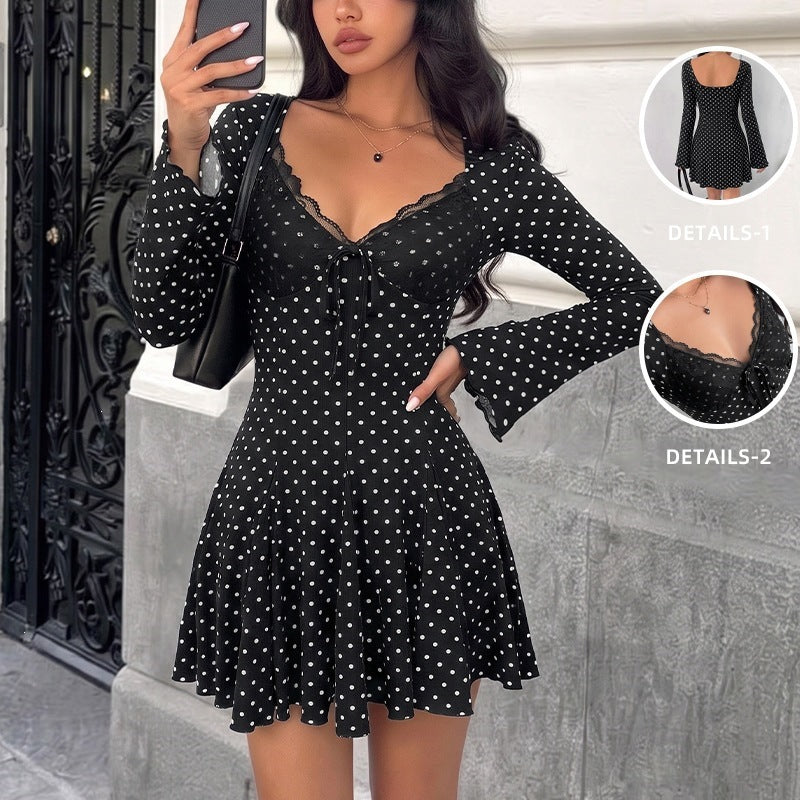 Damen Verspieltes Polka-Dots Minikleid Drune