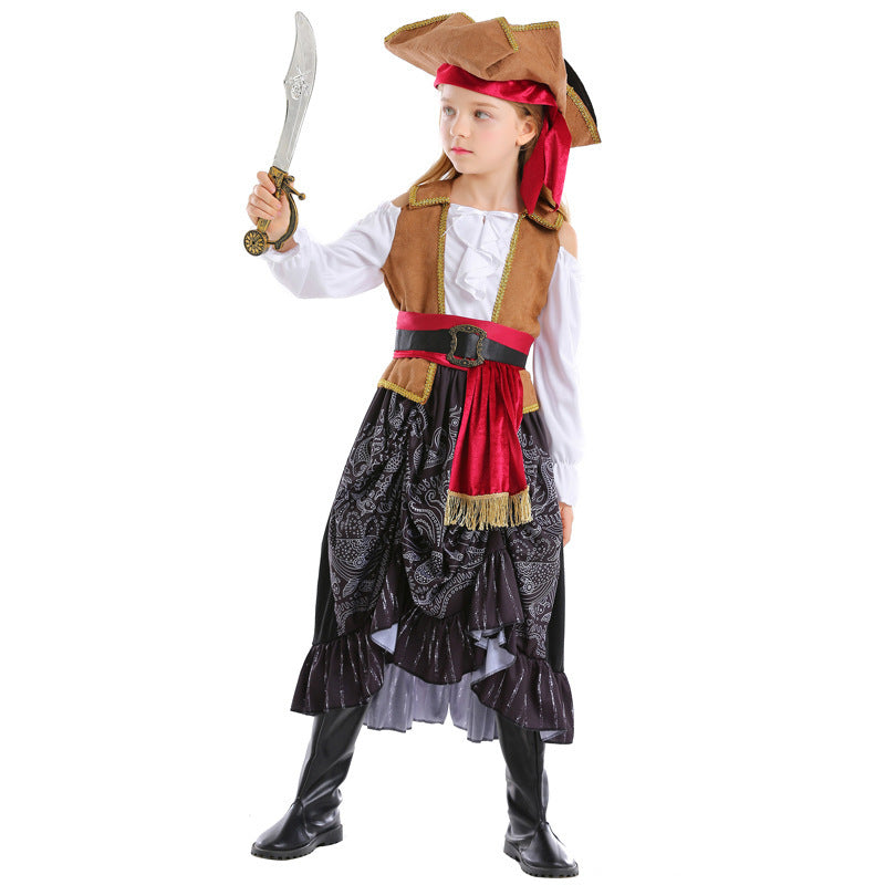 Mädchen Piratenkostüm mit authentischen Accessoires und schwingendem Rock Drune
