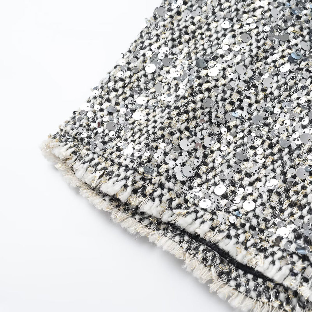 Damen Kurzjacke im Bouclé‑Stil mit Paillettenbesatz und Perlmuttknöpfen Drune