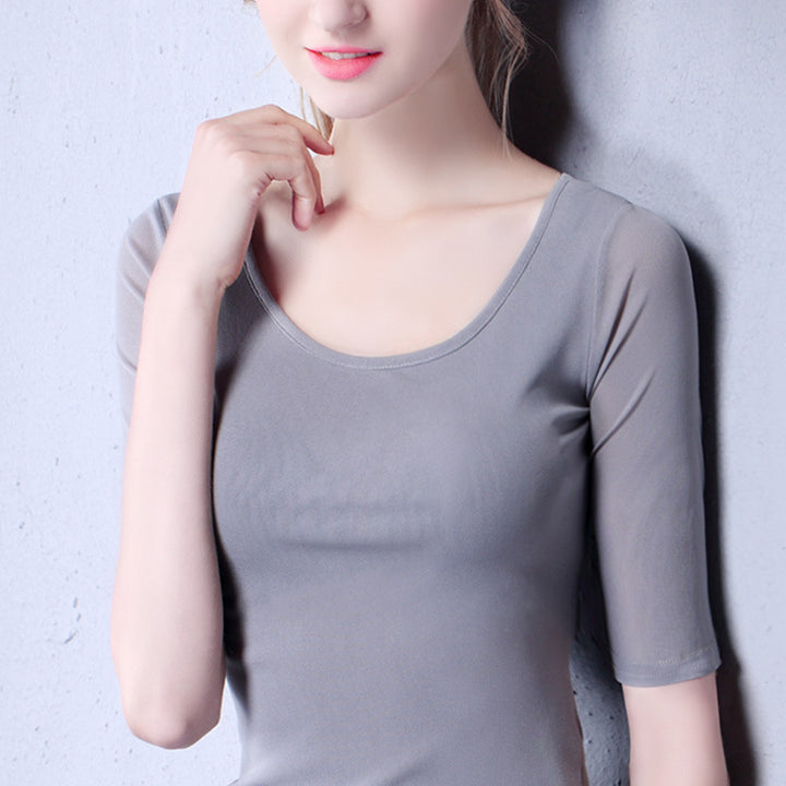 Damen T-Shirt mit elegantem Rundhalsausschnitt und feinen, transparenten Ärmeln Drune