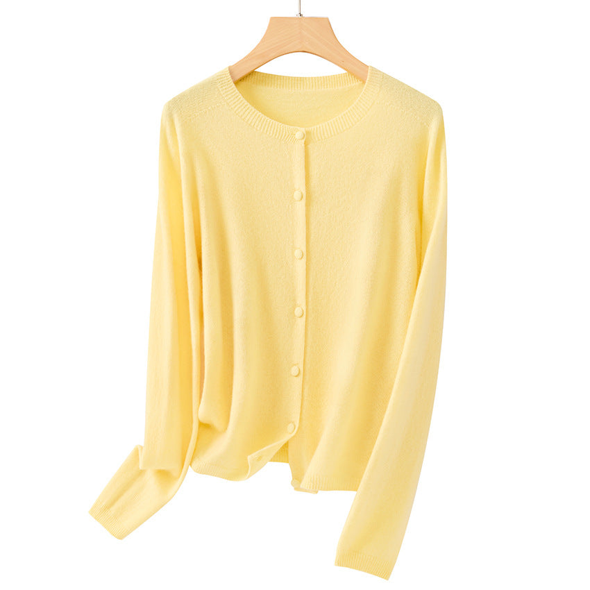 Damen Feiner Rundhals-Cardigan aus softem Feinstrick mit durchgehender Knopfleiste Drune