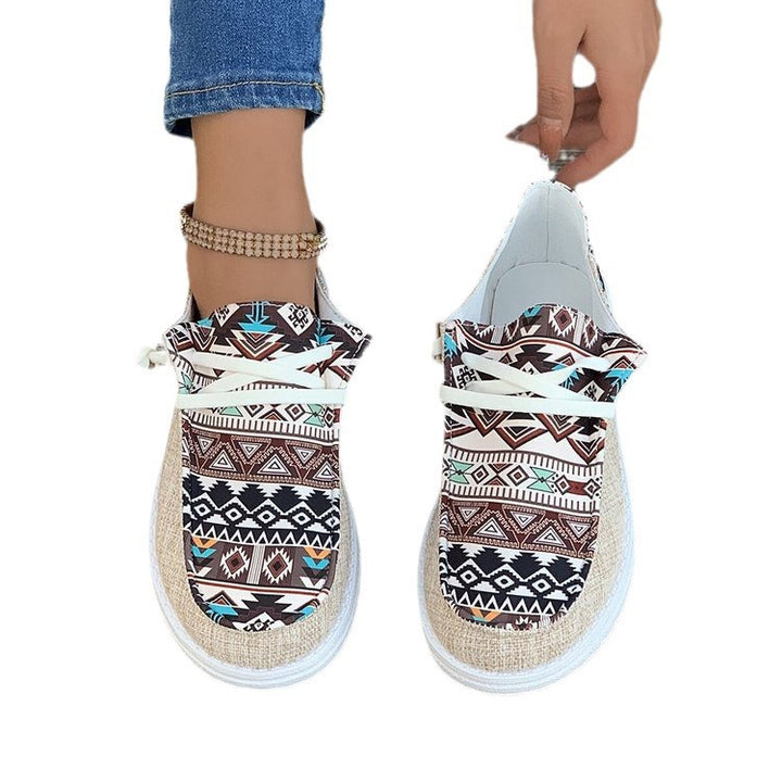 Damen nan leichte Espadrille-Sneaker mit Ethno-Print, Bastbesatz und rutschfester Gummisohle Drune