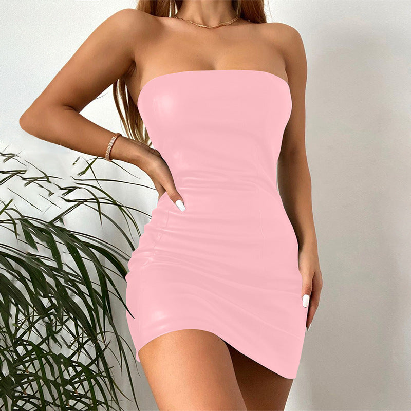 Damen Schickes Leder-Minikleid mit verstellbaren Trägern Drune