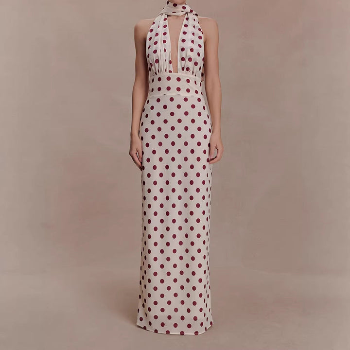 Damen Halter-Maxi-Kleid mit klassischen Punkten Drune