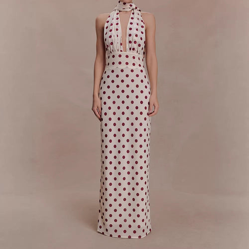 Damen Halter-Maxi-Kleid mit klassischen Punkten Drune