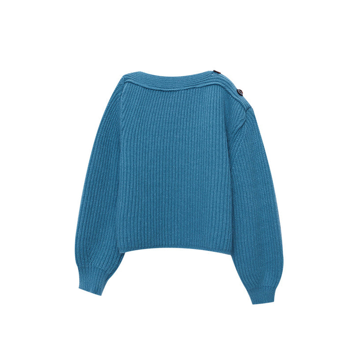 Damen gemütlicher Strickpullover mit elegantem Überhang Drune