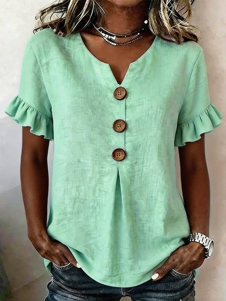 Damen Bluse mit Rüschendetails und Holzknöpfen Drune