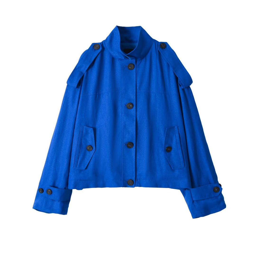 Damen Kurzer Trenchcoat mit Stehkragen und Schulterklappen Drune