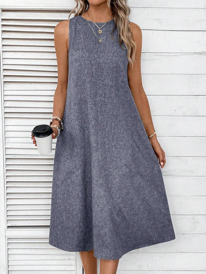 Damen lässiges Midi-Kleid mit tiefem Ausschnitt und praktischen Taschen Drune