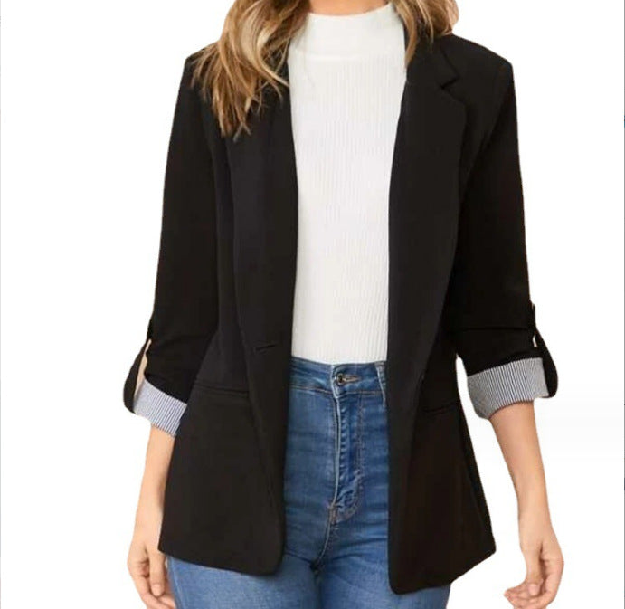 Damen modischer Blazer mit umschlagbaren Ärmeln und strukturierten Details Drune