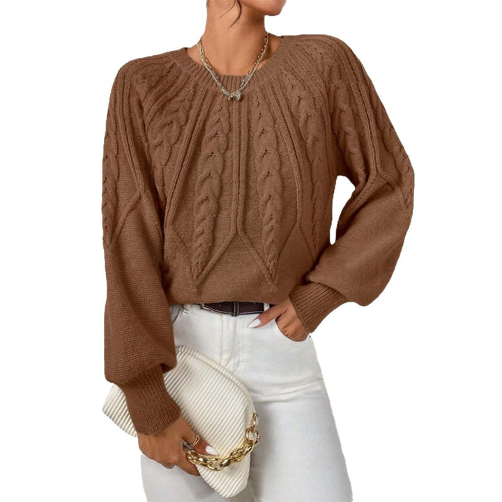 Damen nan kurzer Zopfmuster-Strickpullover mit Ballonärmeln und geripptem Saum Drune