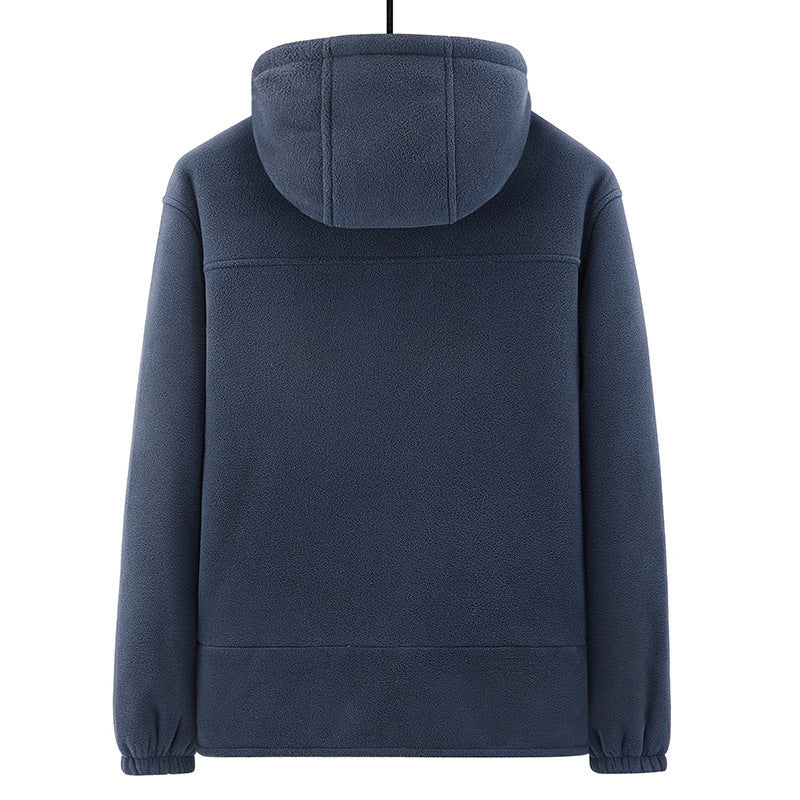 Herren Fleece-Kapuzenjacke mit Teddyfutter, Zwei-Wege-Reißverschluss und verdeckten Reißverschlusstaschen Drune