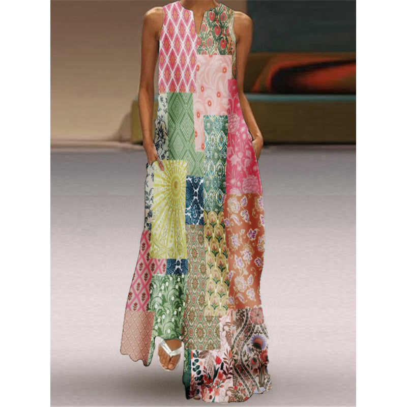 Damen Maxikleid mit elegantem floralem Design und seitlichen Taschen Drune