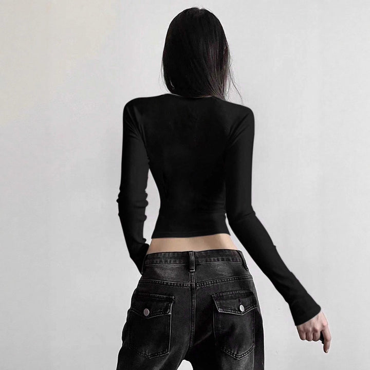 Damen nan kurzes Cropped-Longsleeve mit auffälligem Statement-Print und Call-Icon-Design Drune