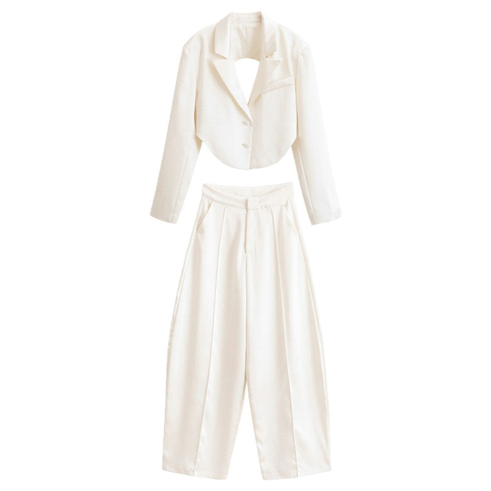 Damen Cropped-Kurzblazer mit abgerundetem Saum und Reverskragen Drune