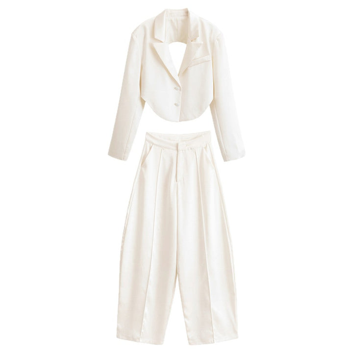 Damen Cropped-Kurzblazer mit abgerundetem Saum und Reverskragen Drune