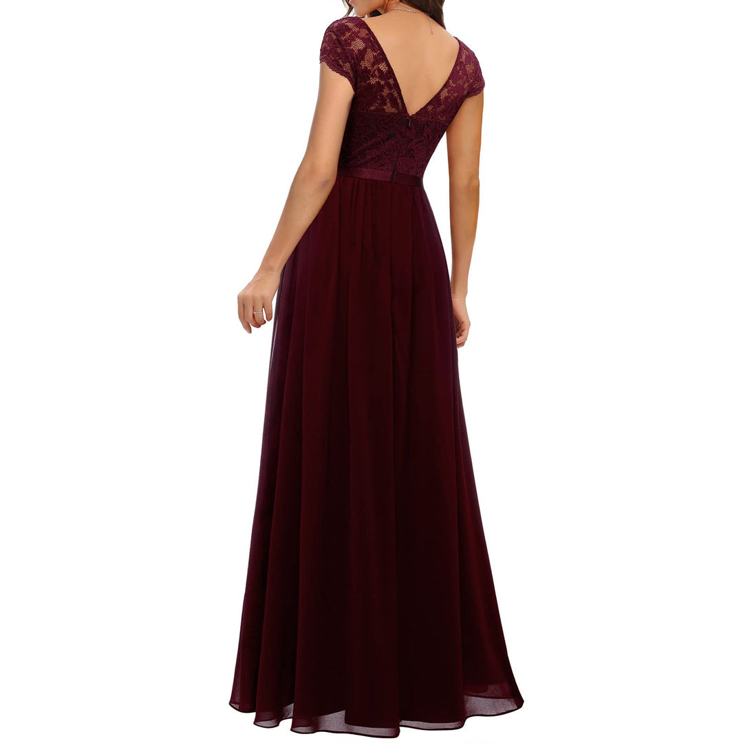Damen Elegantes Spitzenkleid mit V-Ausschnitt Drune