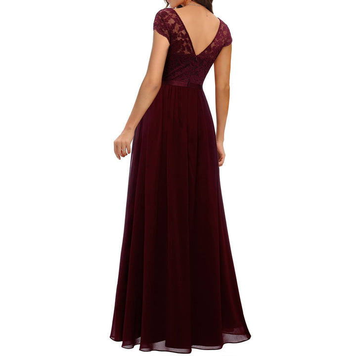 Damen Elegantes Spitzenkleid mit V-Ausschnitt Drune