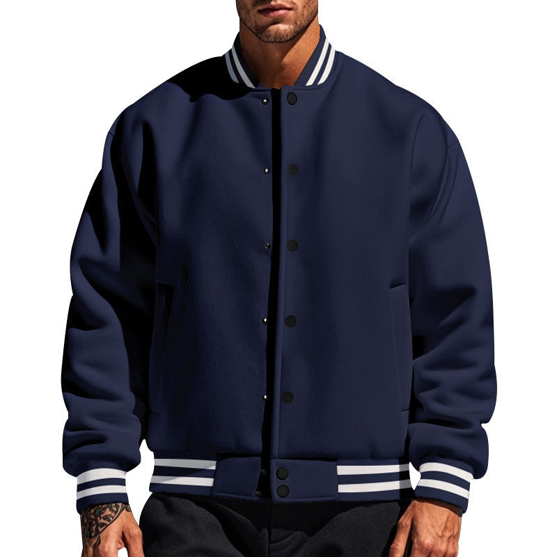 Herren nan College-Strickjacke im Retro-Look mit Rippkragen, Druckknopfverschluss und Eingrifftaschen Drune