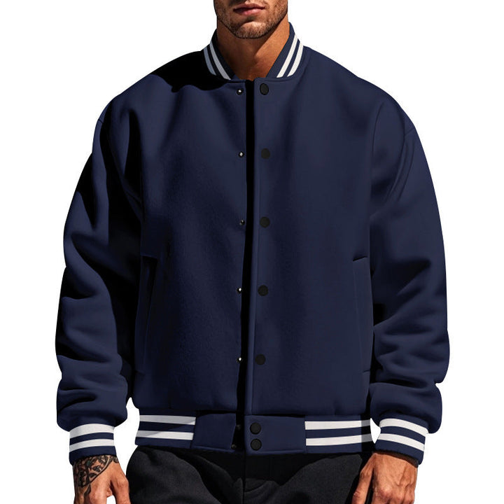 Herren nan College-Strickjacke im Retro-Look mit Rippkragen, Druckknopfverschluss und Eingrifftaschen Drune