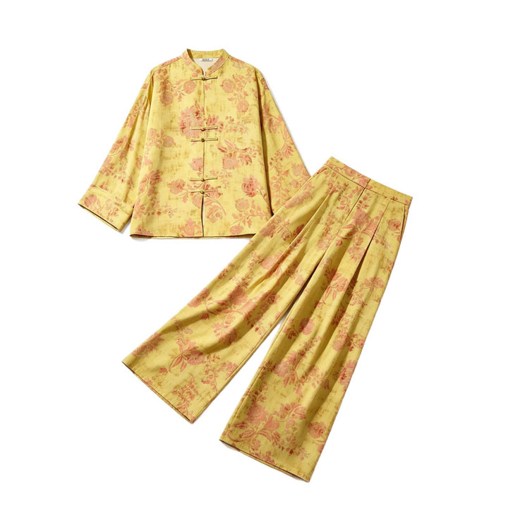 Damen Hochtaillierte Palazzo-Hose mit floralem Jacquardmuster Drune