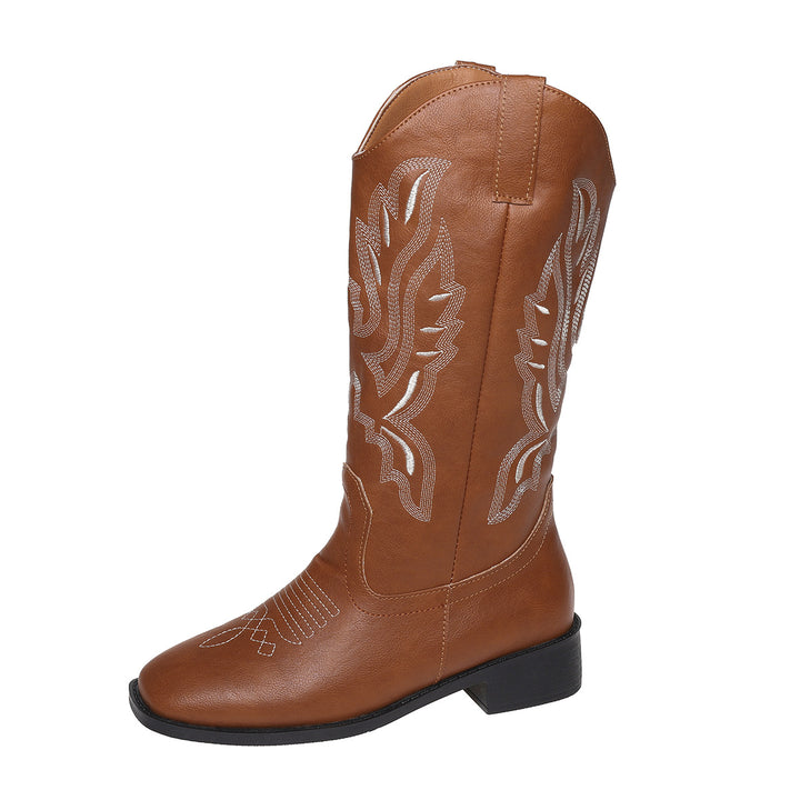 Damen Cowboystiefel mit mittelhohem Schaft, quadratischer Zehenpartie und dekorativer Stickerei Drune