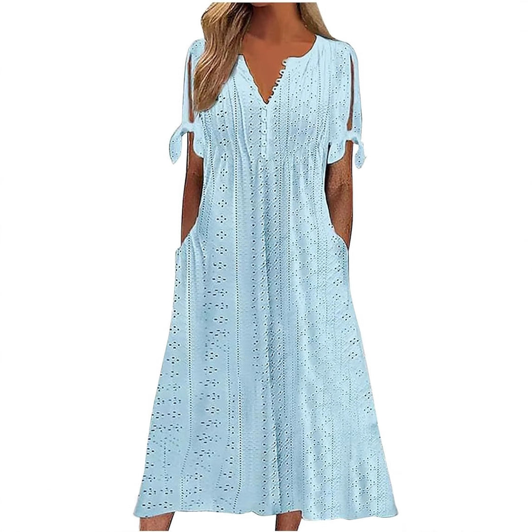 Damen Midikleid mit luftiger Stickdetails und praktischen Seitentaschen Drune