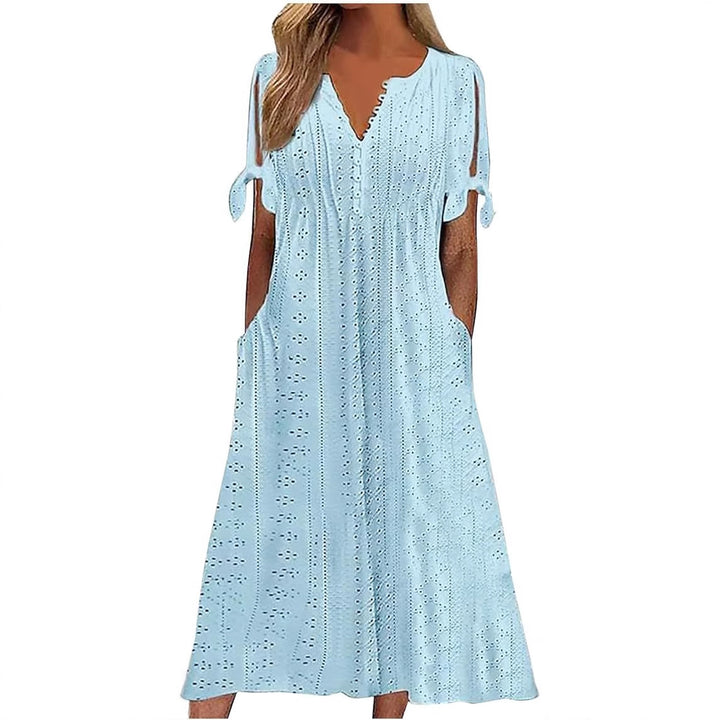 Damen Midikleid mit luftiger Stickdetails und praktischen Seitentaschen Drune