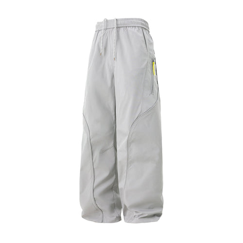 Unisex Weite technische Cargo-Palazzo-Hose mit elastischem Bund, Kordelzug und Reißverschlusstasche Drune