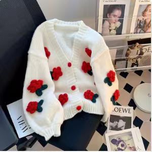 Damen Strickjacke mit Blumenmuster Drune