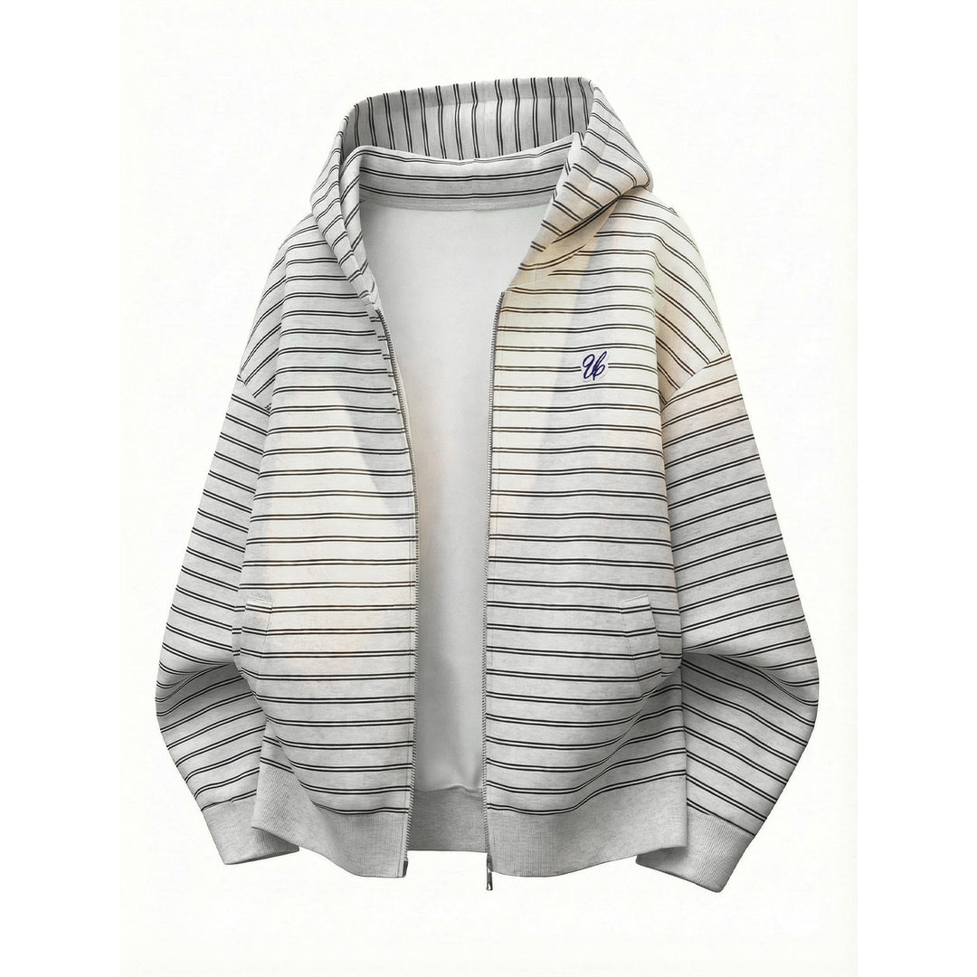 Unisex Kapuzen-Sweatjacke mit Reißverschluss und feinen Querstreifen Drune