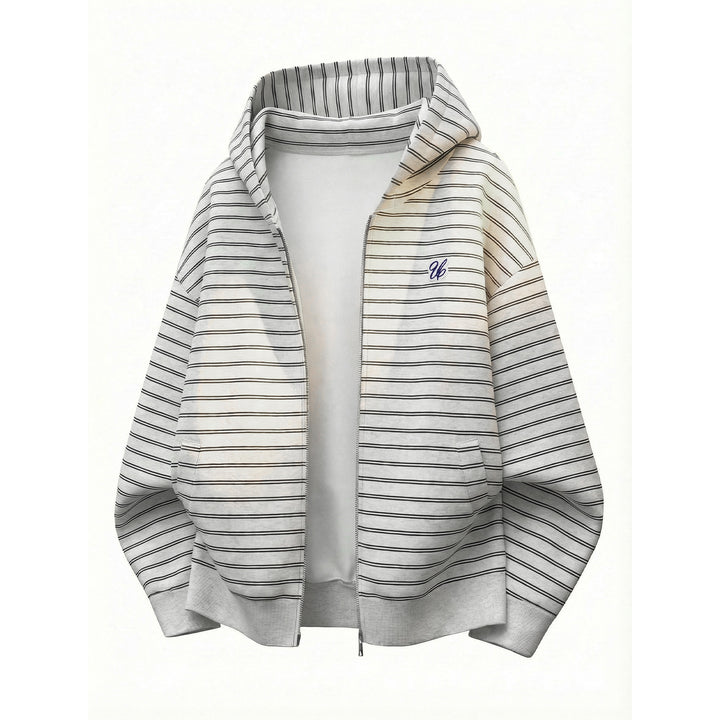 Unisex Kapuzen-Sweatjacke mit Reißverschluss und feinen Querstreifen Drune